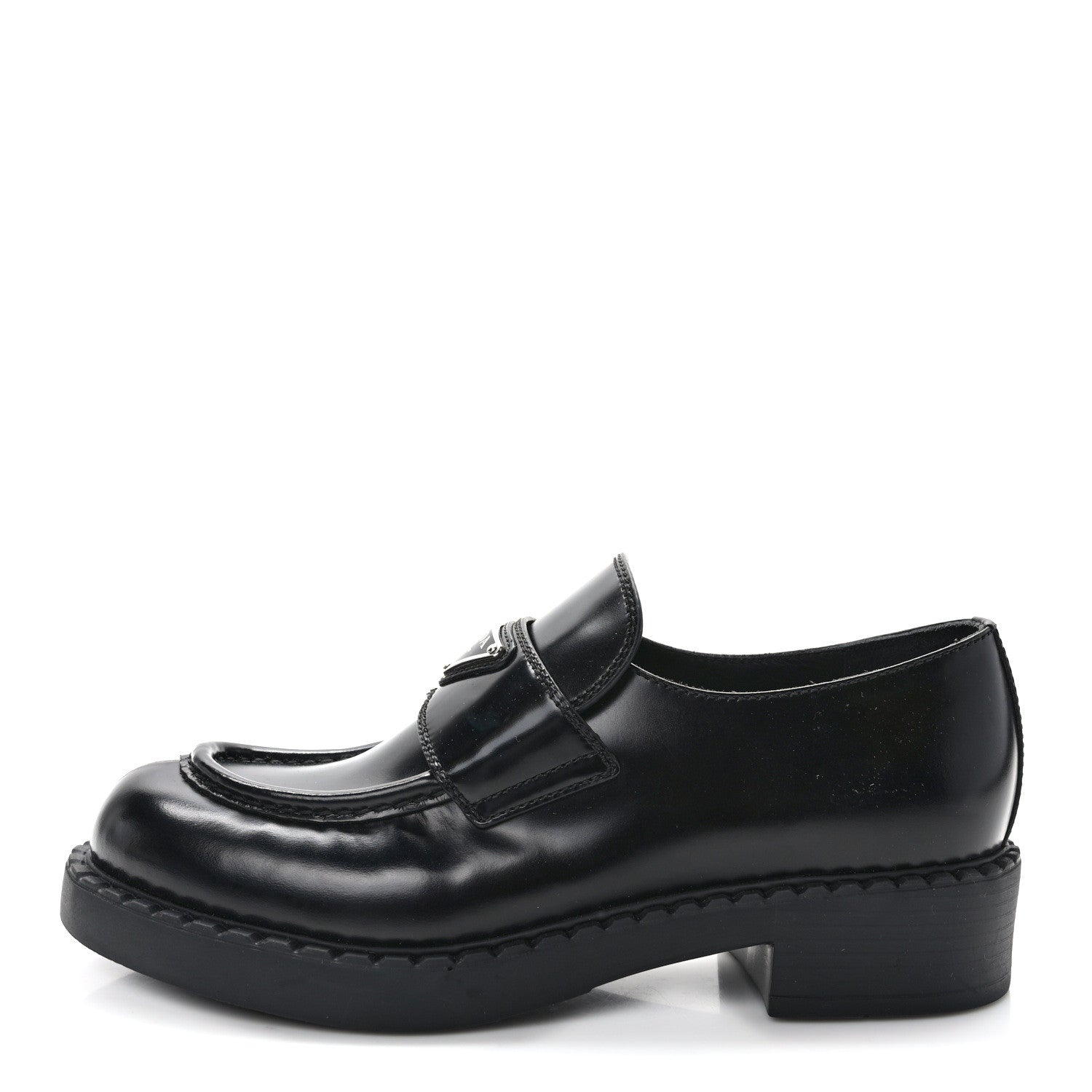 Prada Spazzolato Metal Triangle Logo 50mm Loafers 38 Black 1 of 8