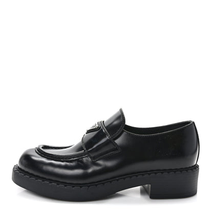 Prada Spazzolato Metal Triangle Logo 50mm Loafers 38 Black 1 of 8