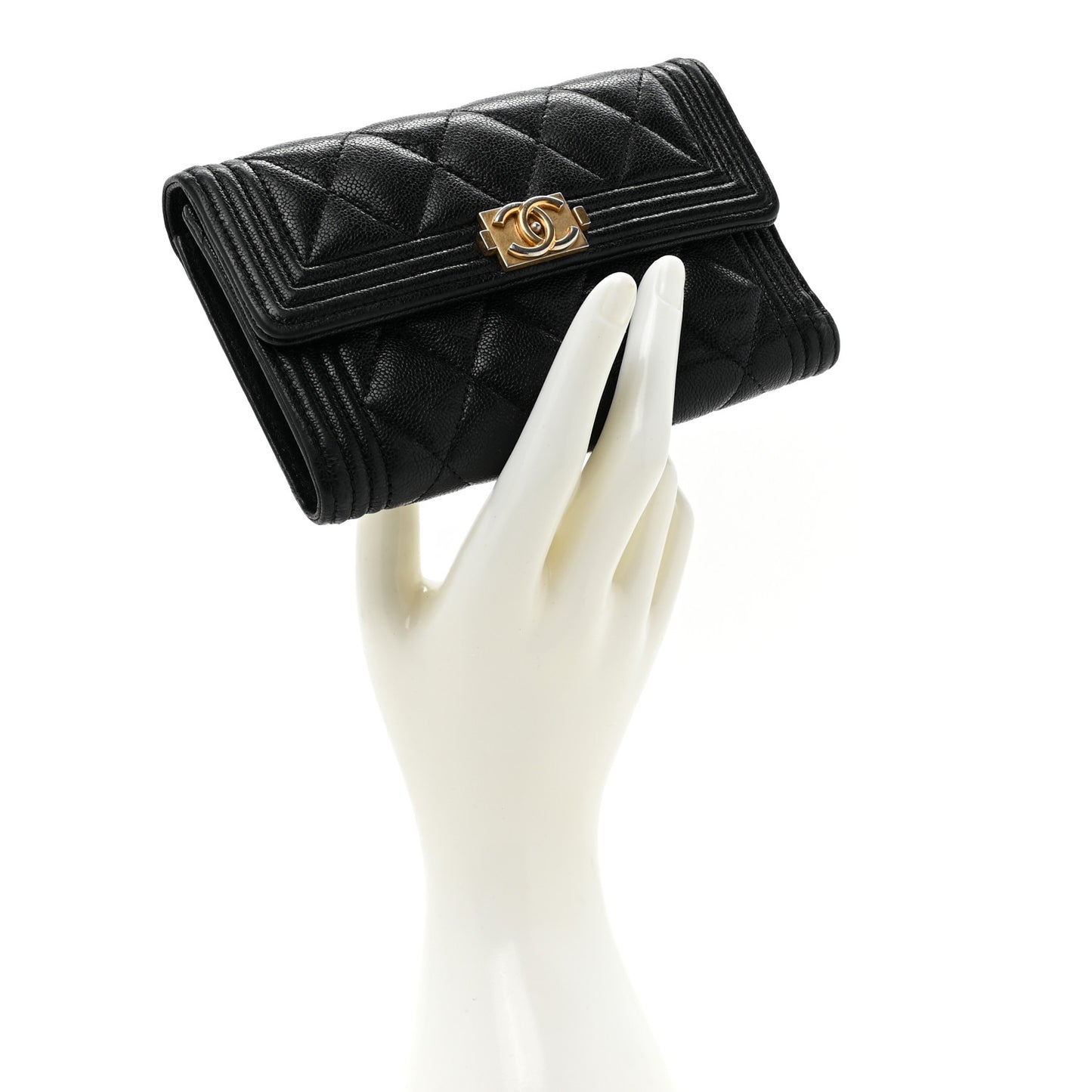 Caviar Quilted Medium Boy Flap Wallet Black