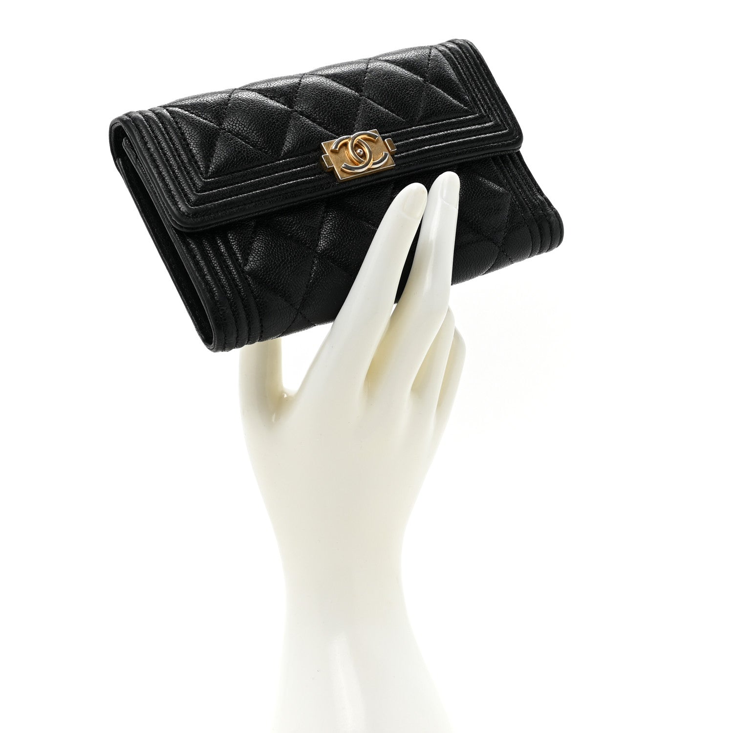 Chanel Caviar Quilted Medium Boy Flap Wallet Black 2 of 12