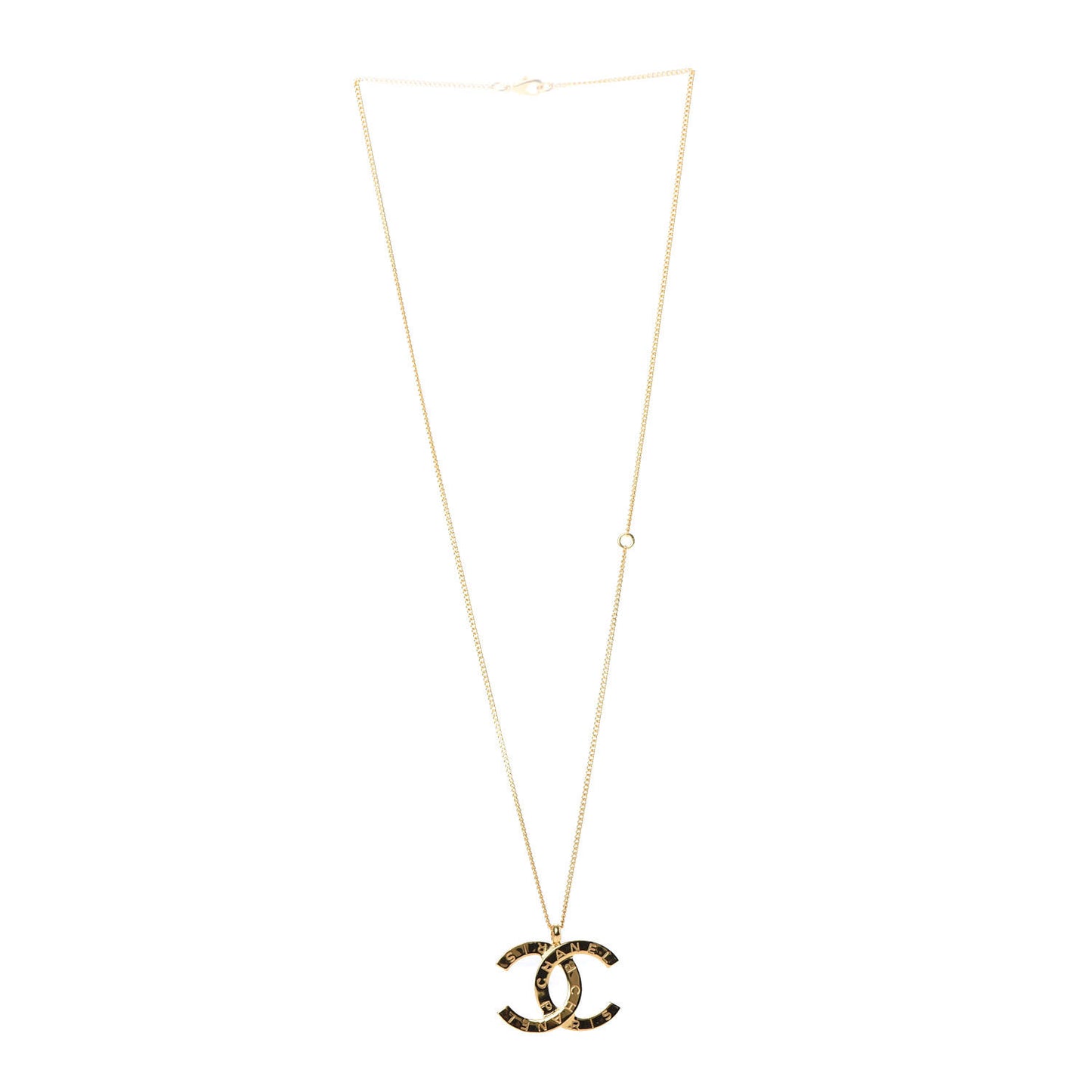 Metal CC Paris Button Necklace Gold