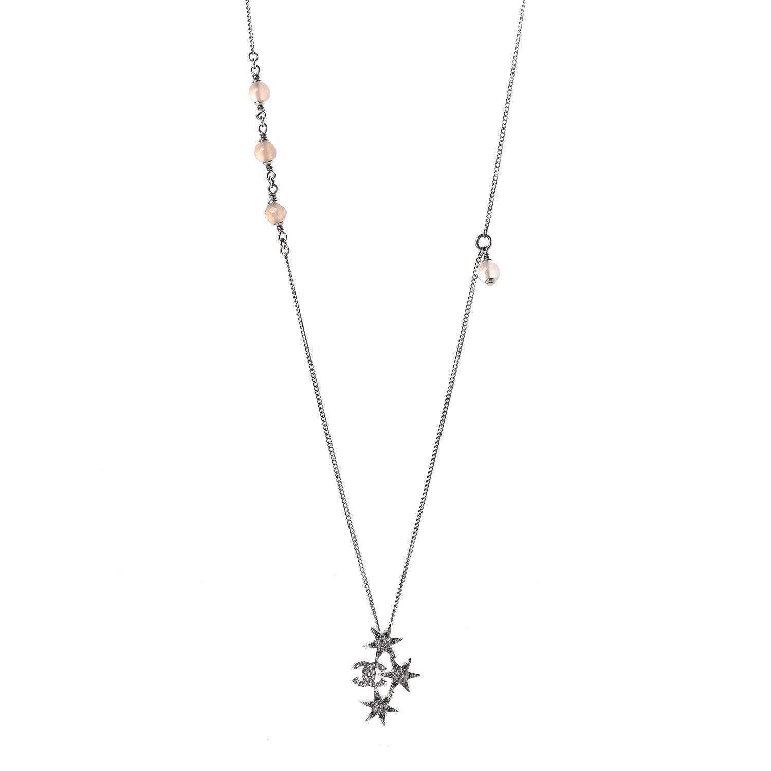 Chanel Crystal Bead CC Star Necklace Silver 1 of 5