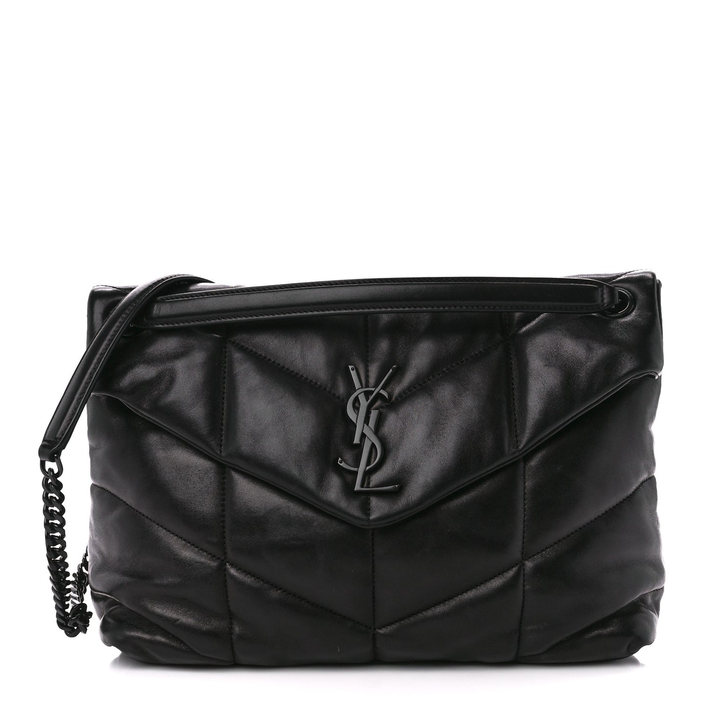 Lambskin Quilted Monogram Monochrome Medium Loulou Puffer Chain Satchel Black