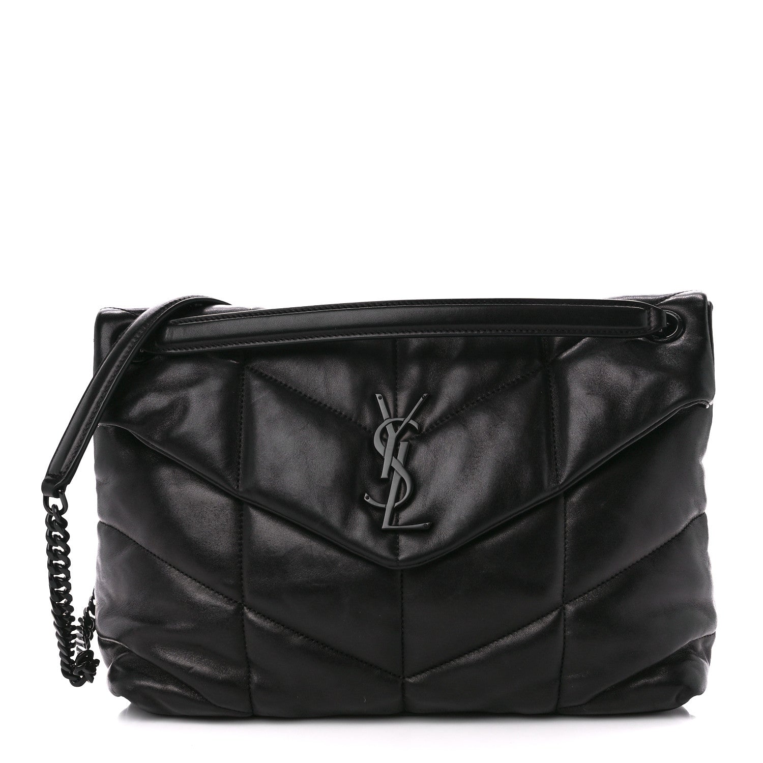 Saint Laurent Lambskin Quilted Monogram Monochrome Medium Loulou Puffer Chain Satchel Black 1 of 11