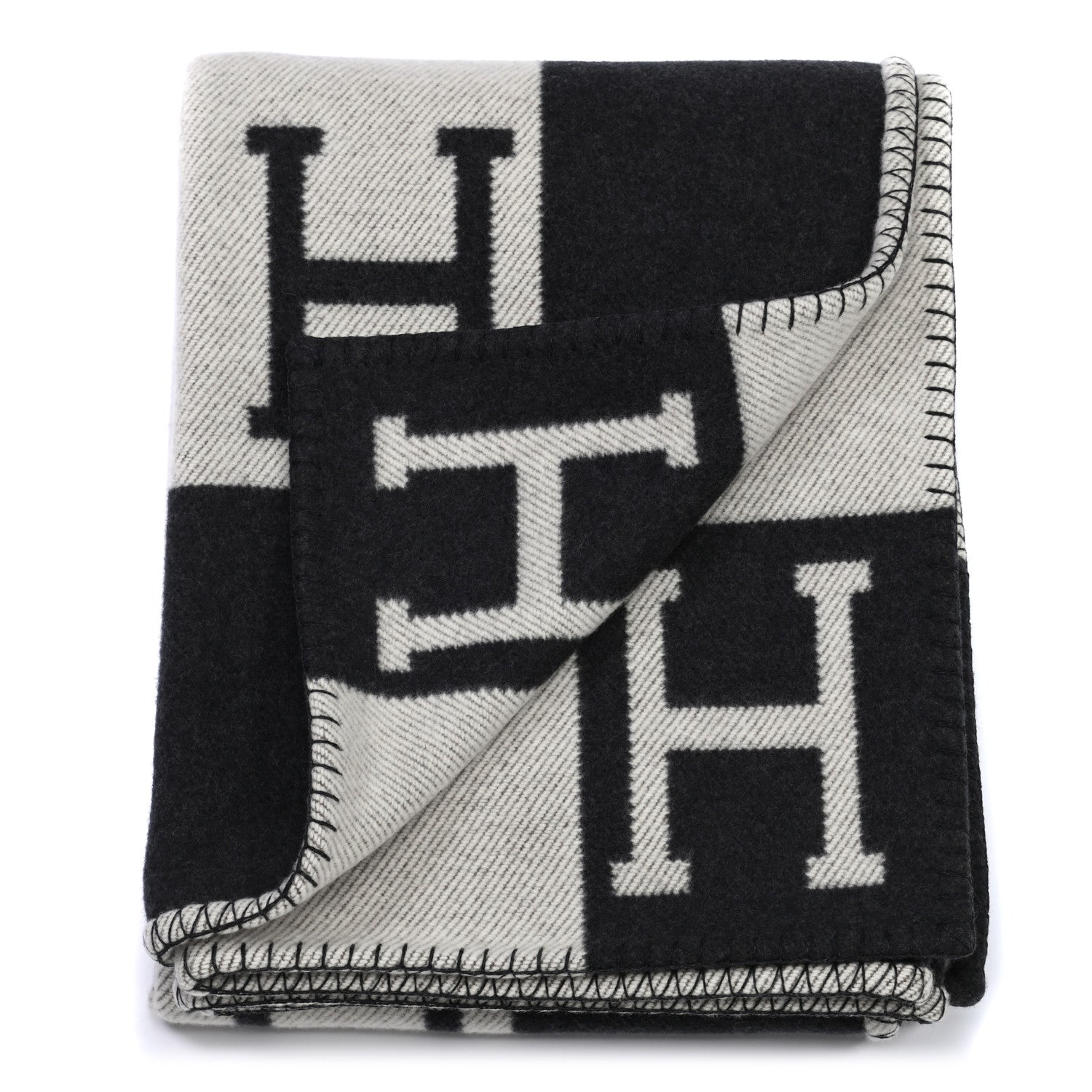 Hermes Wool Cashmere Avalon Blanket Ecru Gris Fonce 3 of 6
