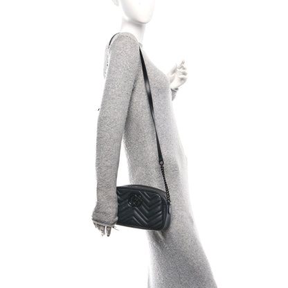 Gucci Calfskin Matelasse Monochrome Small GG Marmont Chain Shoulder Bag Black 2 of 13