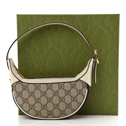Gucci GG Supreme Monogram Textured Dollar Calfskin Web Mini Ophidia Half Moon Hobo Beige Ebony Mystic White 12 of 12