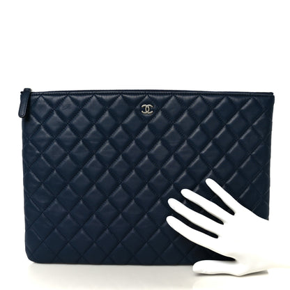 Chanel Lambskin Quilted Large Cosmetic Case Navy 2 of 8
