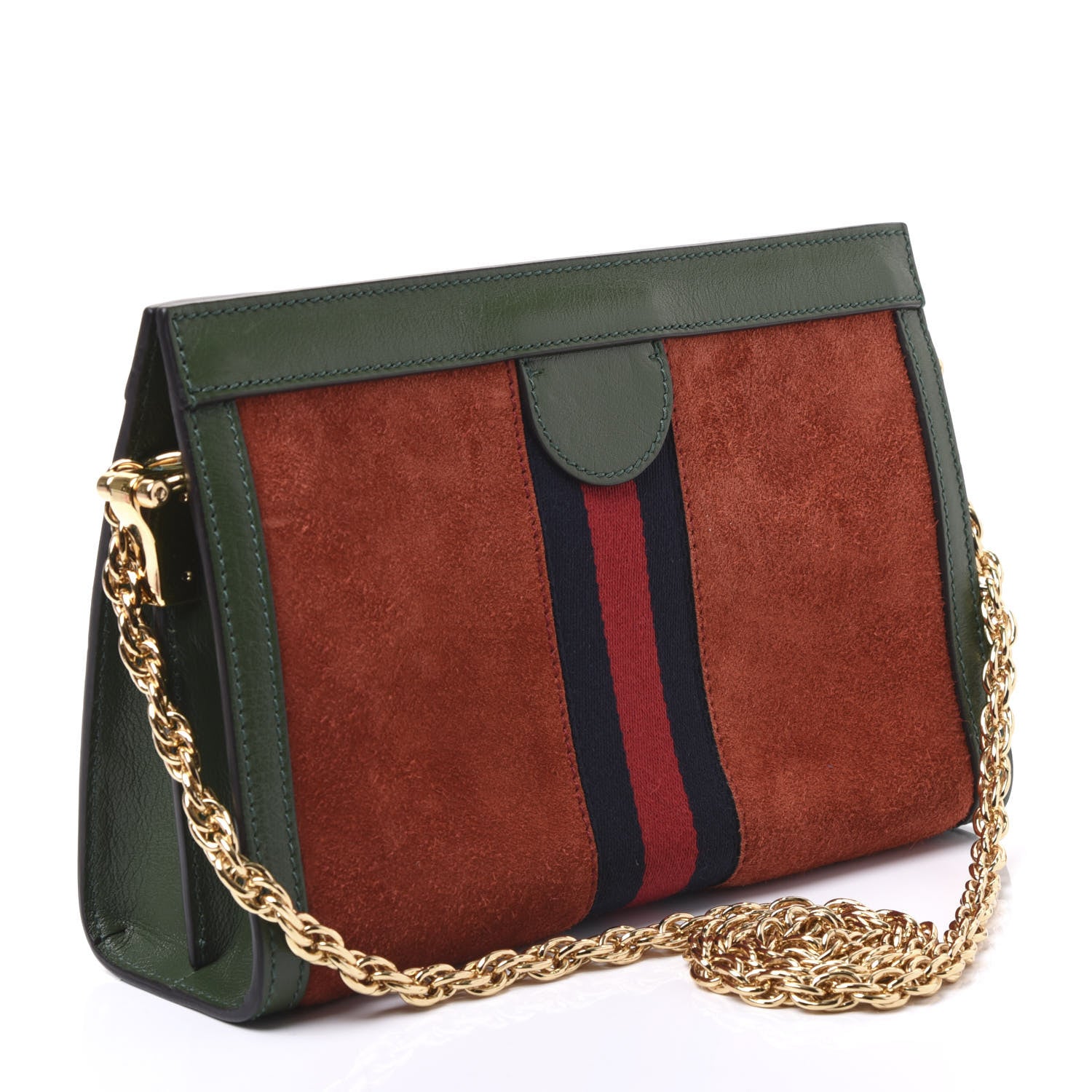 Gucci Suede Calfskin GG Web Small Ophidia Chain Shoulder Bag Brown Red Green 2 of 9