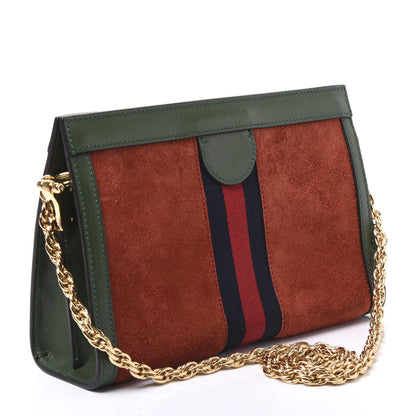 Gucci Suede Calfskin GG Web Small Ophidia Chain Shoulder Bag Brown Red Green 2 of 9