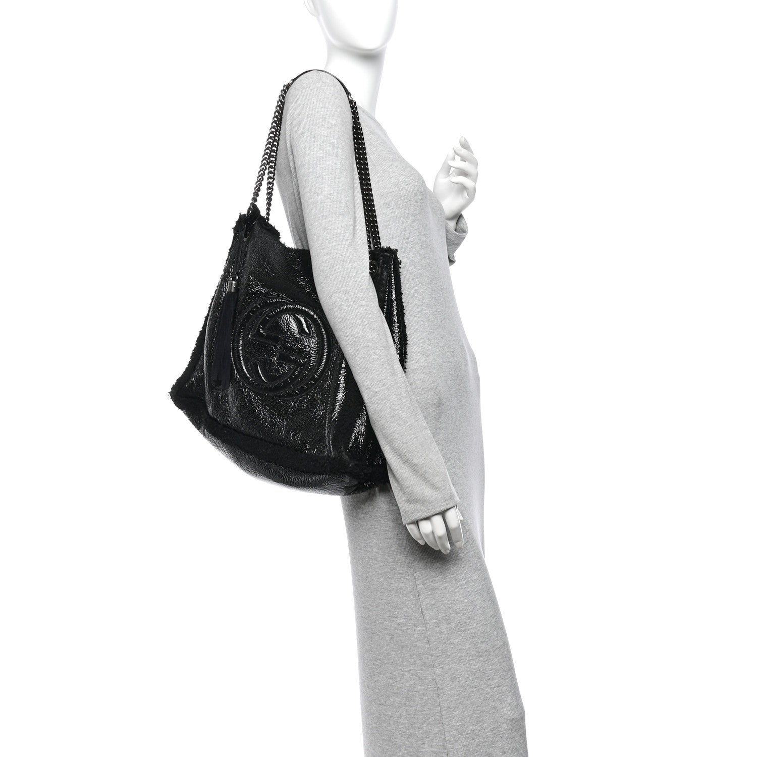 Gucci Patent Shearling Large Soho Chain Shoulder Bag Black 2 of 11