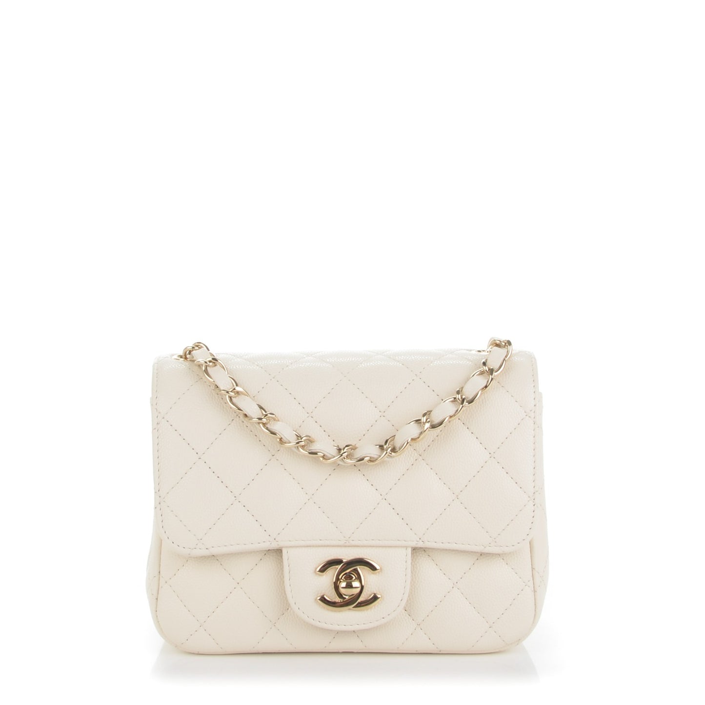 Caviar Quilted Mini Square Flap White