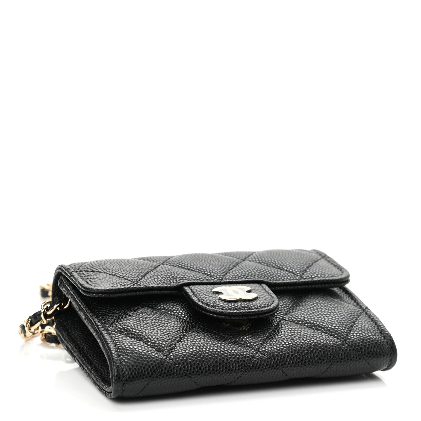 Caviar Quilted Flap Card Holder On Chain Black
