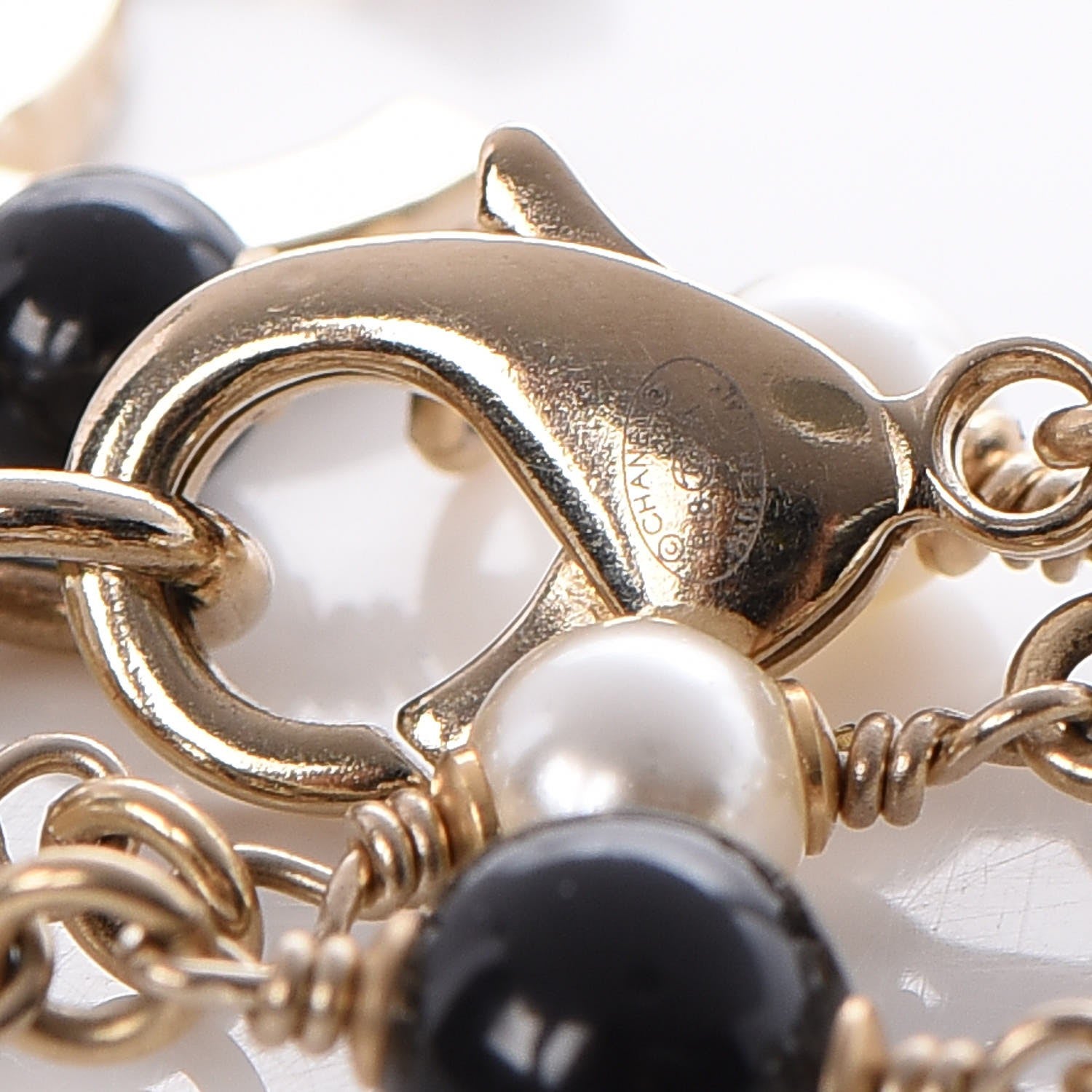 Chanel Pearl Bead Enamel CC Long Necklace Black Gold 5 of 5