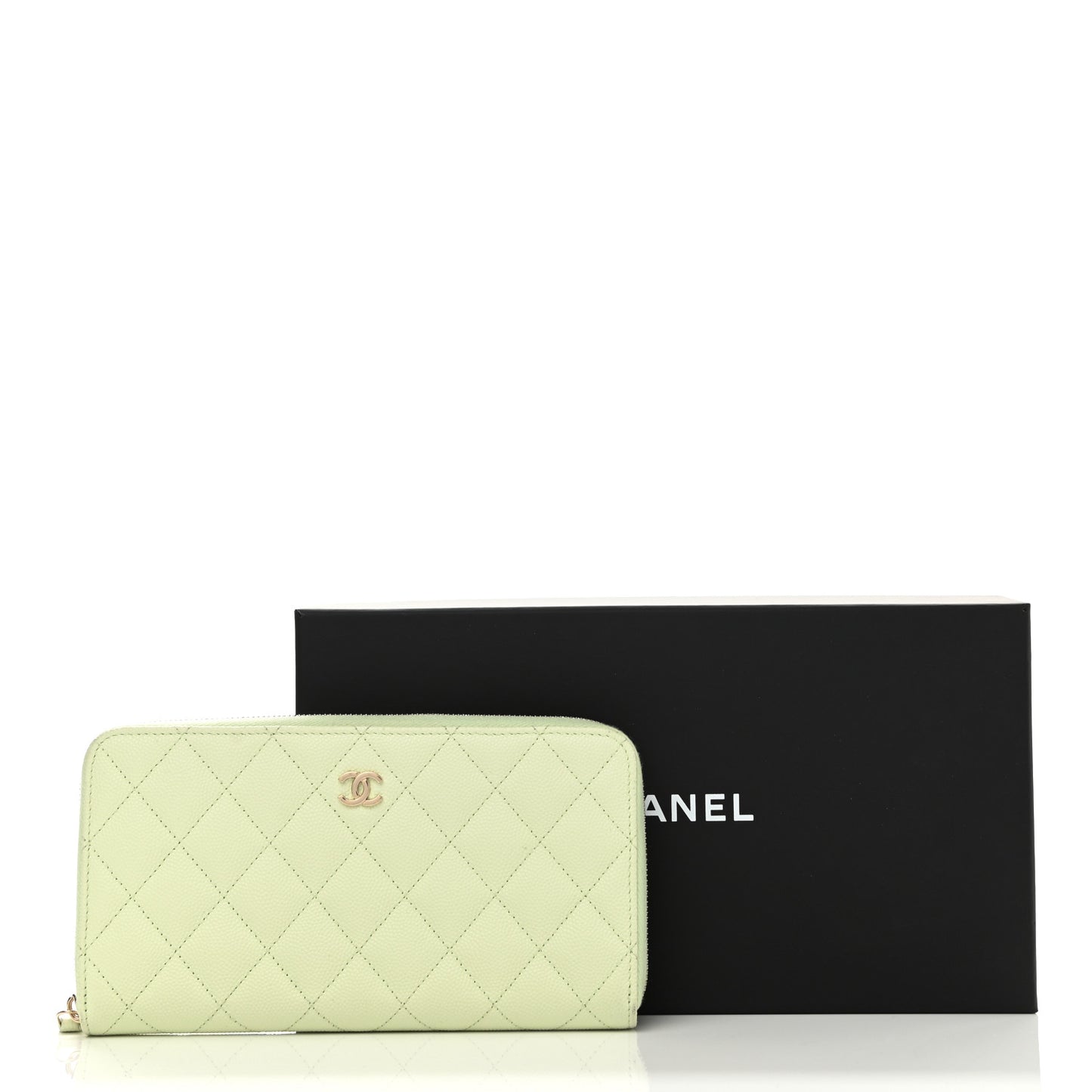 Caviar Quilted Large Gusset Zip Around Wallet Light Green