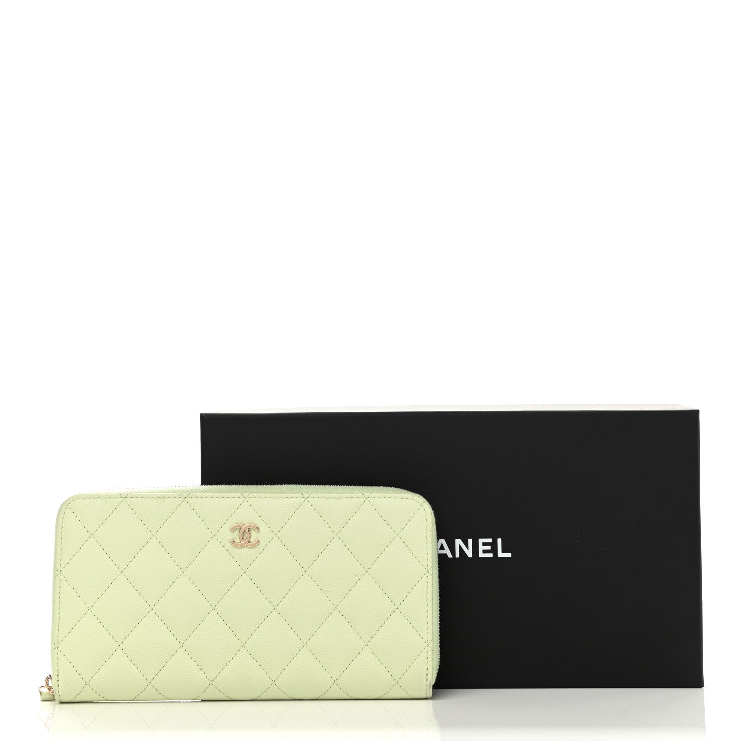 Chanel Caviar Quilted Large Gusset Zip Around Wallet Light Green 9 of 9