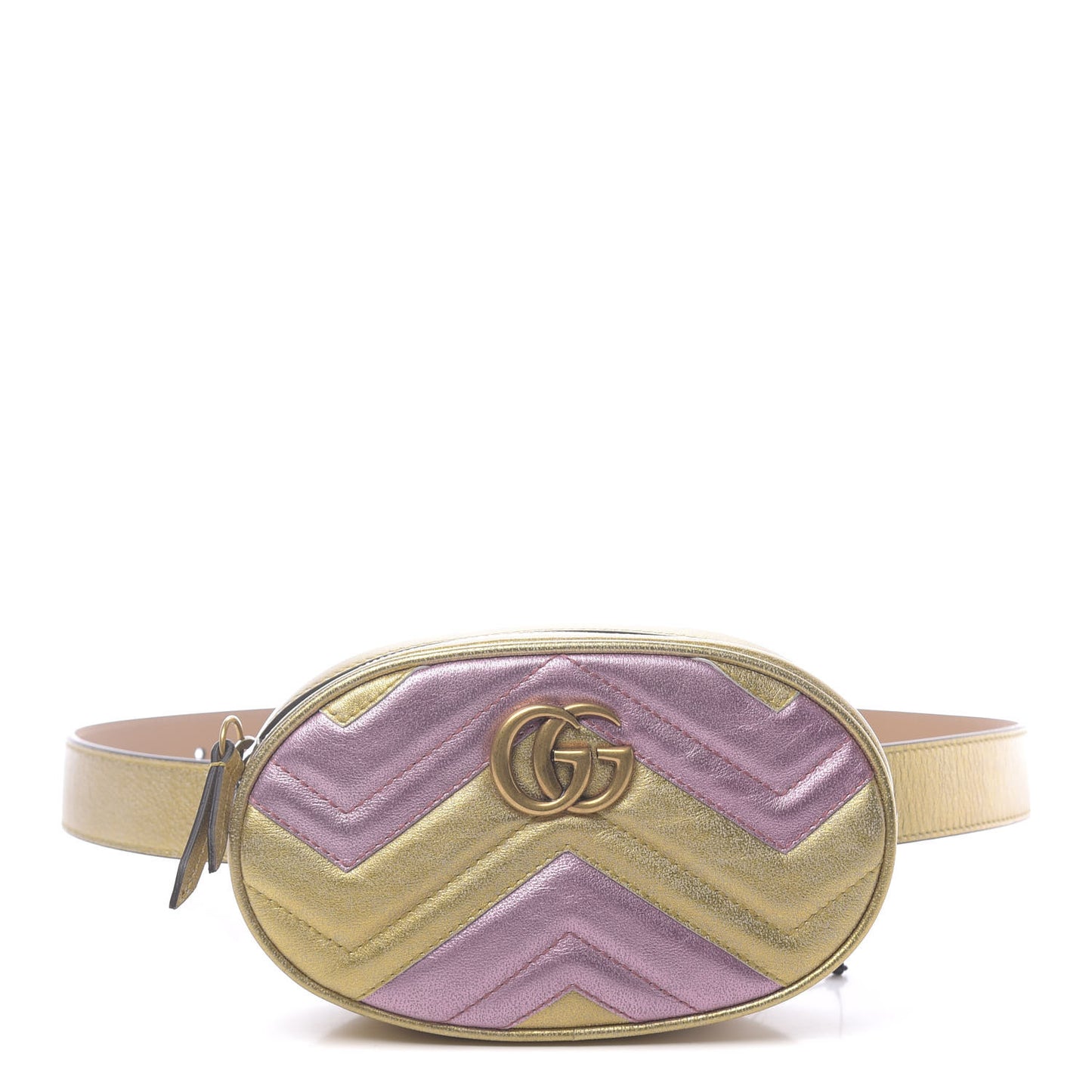 Metallic Nappa Matelasse Heart GG Marmont Belt Bag 85 34 Oro Vecchio Rosa