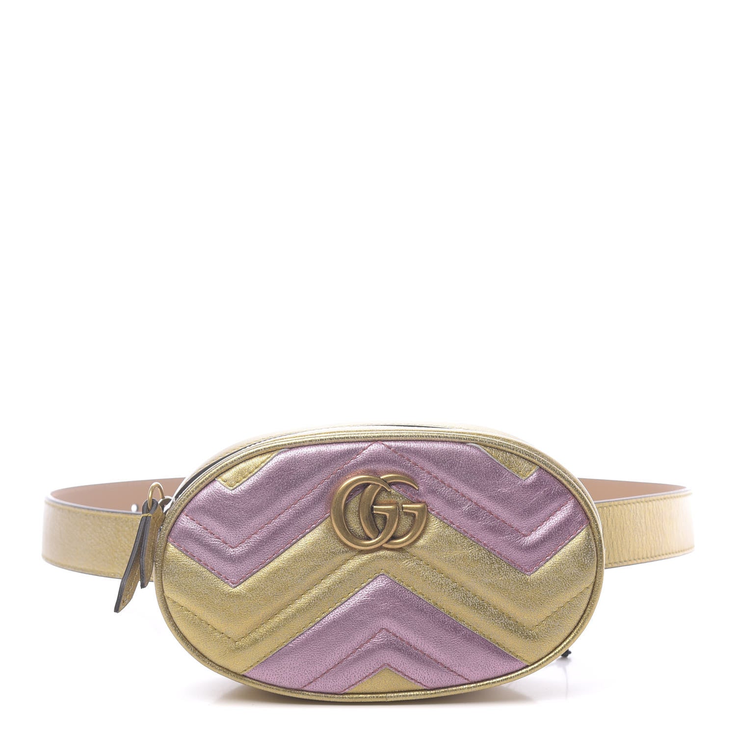 Gucci Metallic Nappa Matelasse Heart GG Marmont Belt Bag 85 34 Oro Vecchio Rosa 1 of 10