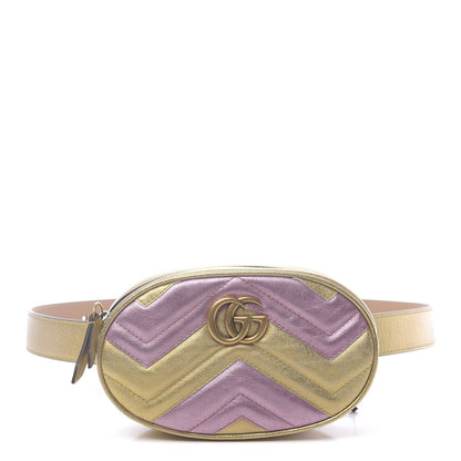 Gucci Metallic Nappa Matelasse Heart GG Marmont Belt Bag 85 34 Oro Vecchio Rosa 1 of 10