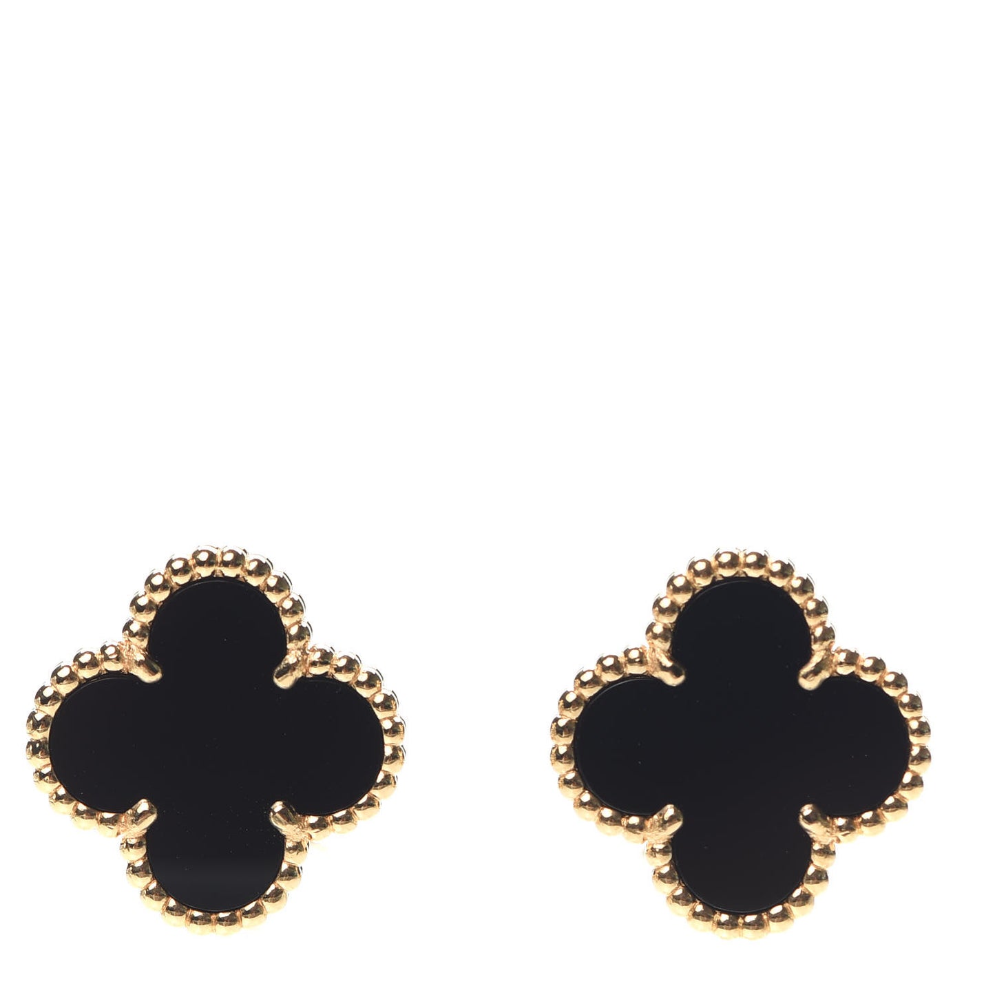 18K Yellow Gold Black Onyx Vintage Alhambra Earrings