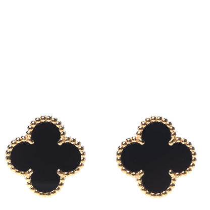 Van Cleef & Arpels 18K Yellow Gold Black Onyx Vintage Alhambra Earrings 1 of 5