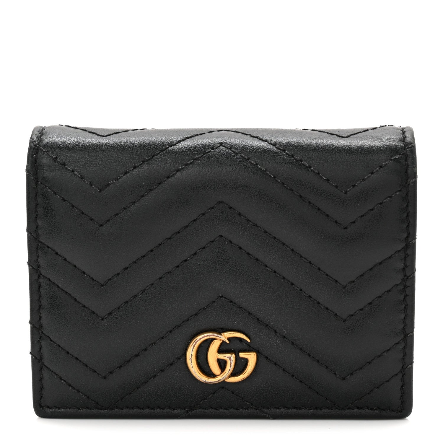 Gucci Calfskin Matelasse GG Marmont Card Case Wallet Black 1 of 8