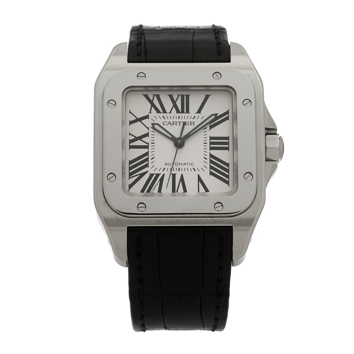 Cartier Stainless Steel Alligator 33mm Santos 100 Automatic Watch 1 of 5