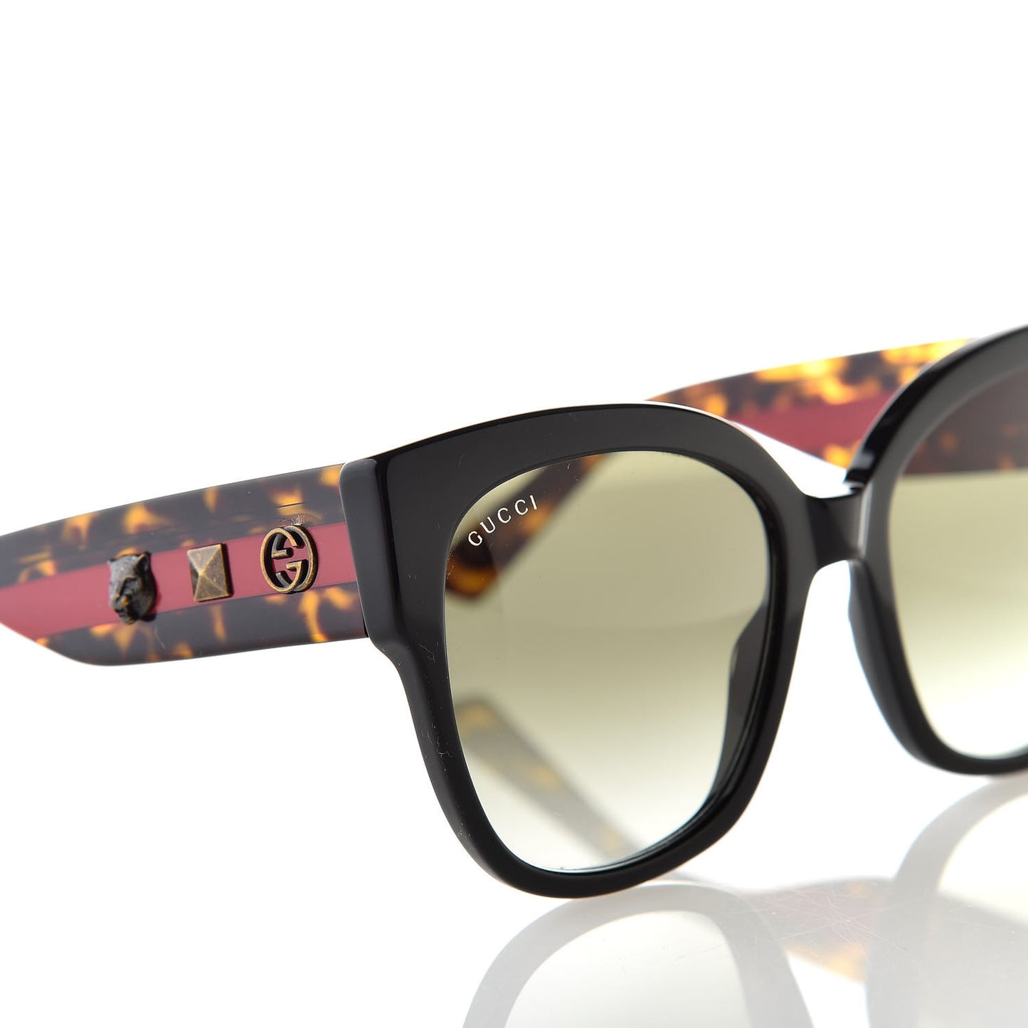 Acetate Square Frame Web Sunglasses GG0059S Black Tortoise