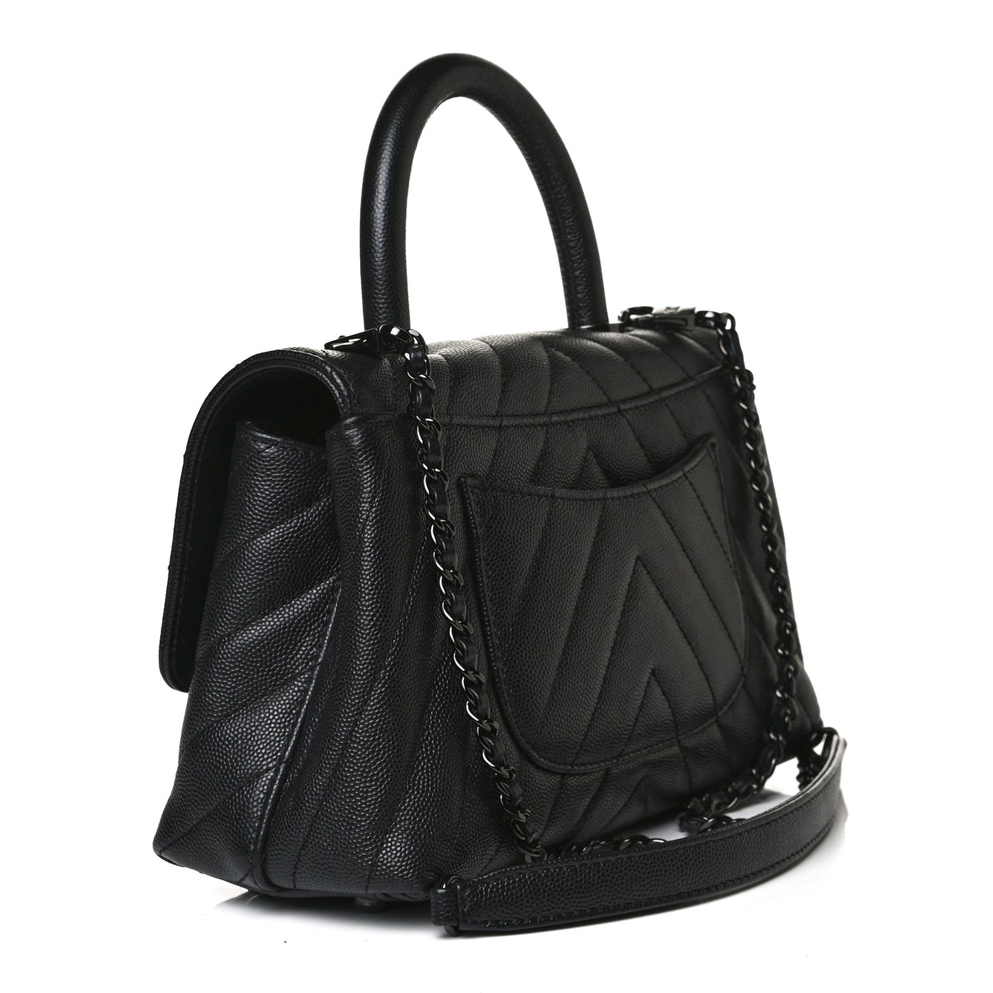 Caviar Chevron Quilted Mini Coco Handle Flap So Black
