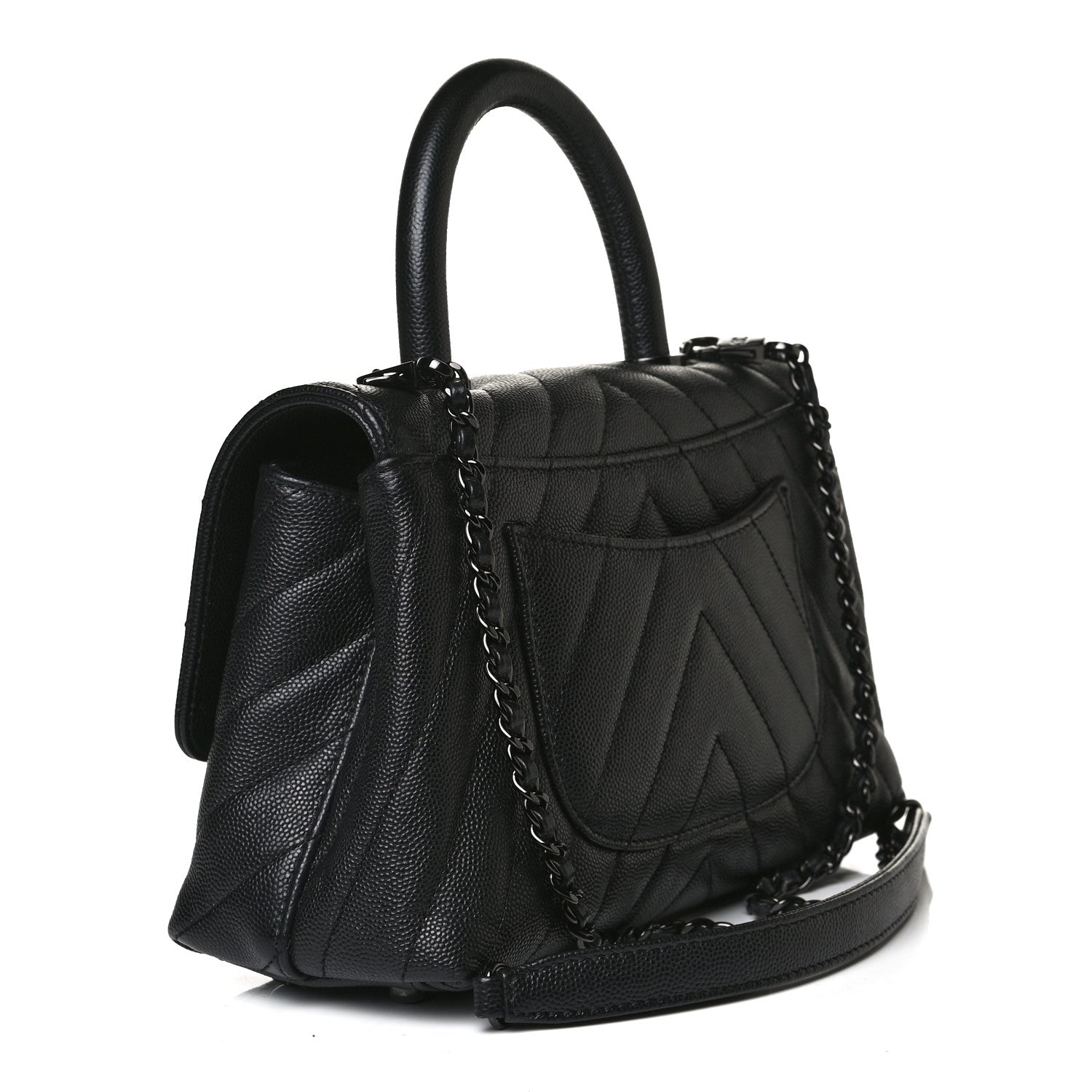 Chanel Caviar Chevron Quilted Mini Coco Handle Flap So Black 3 of 13