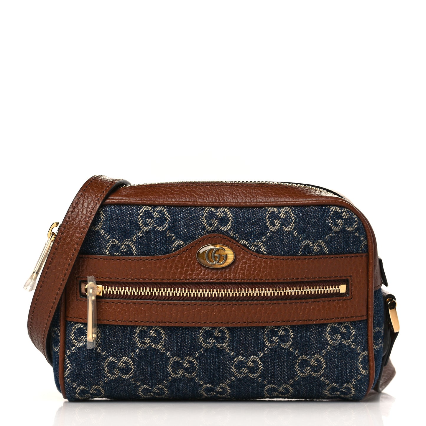 New Denim GG Monogram Dollar Calfskin Mini Ophidia Shoulder Bag Blue Tea Cuir Epilog