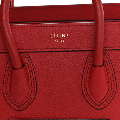 Celine Drummed Calfskin Nano Luggage Red 9 of 13