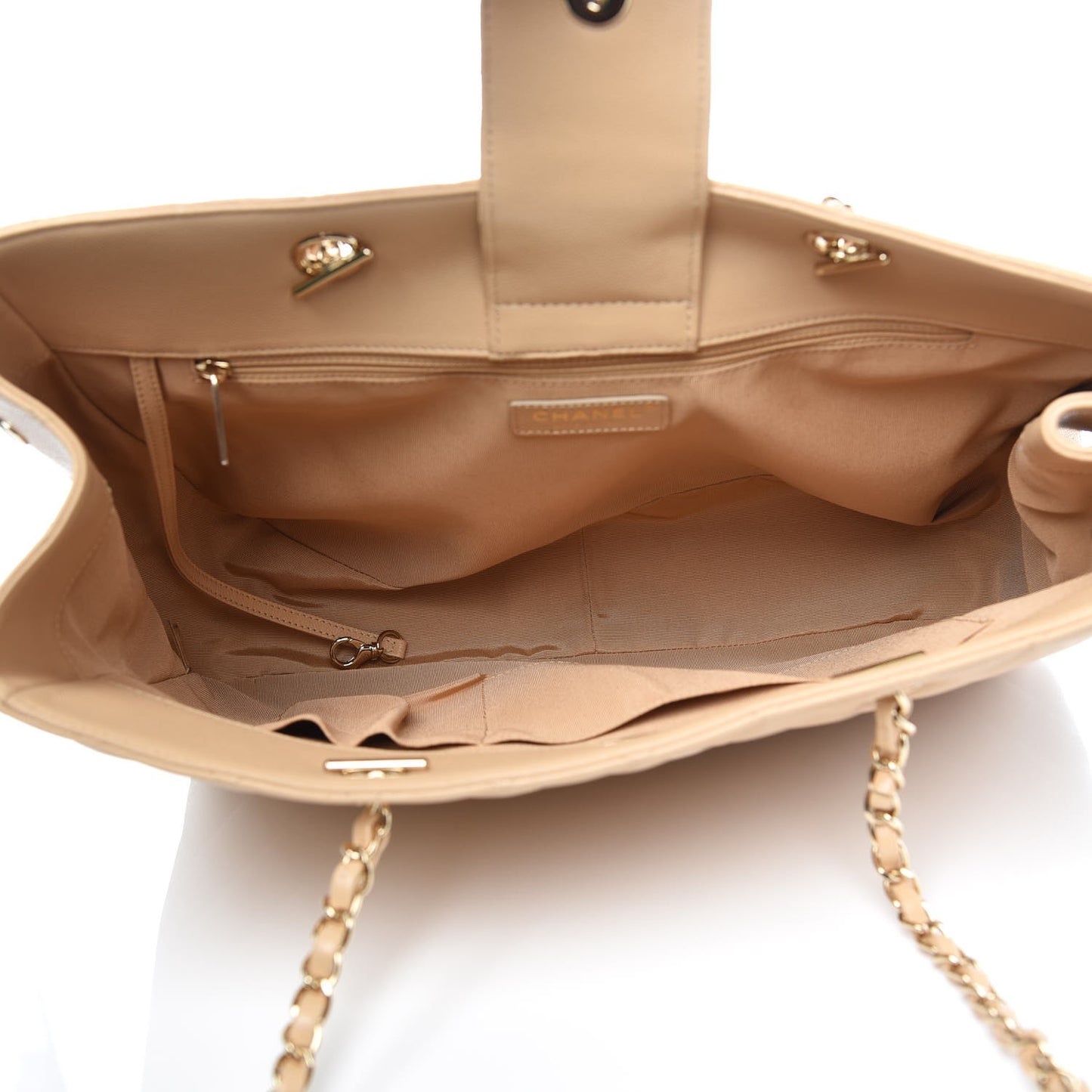 Caviar Quilted Large Classic Shopping Tote Light Beige
