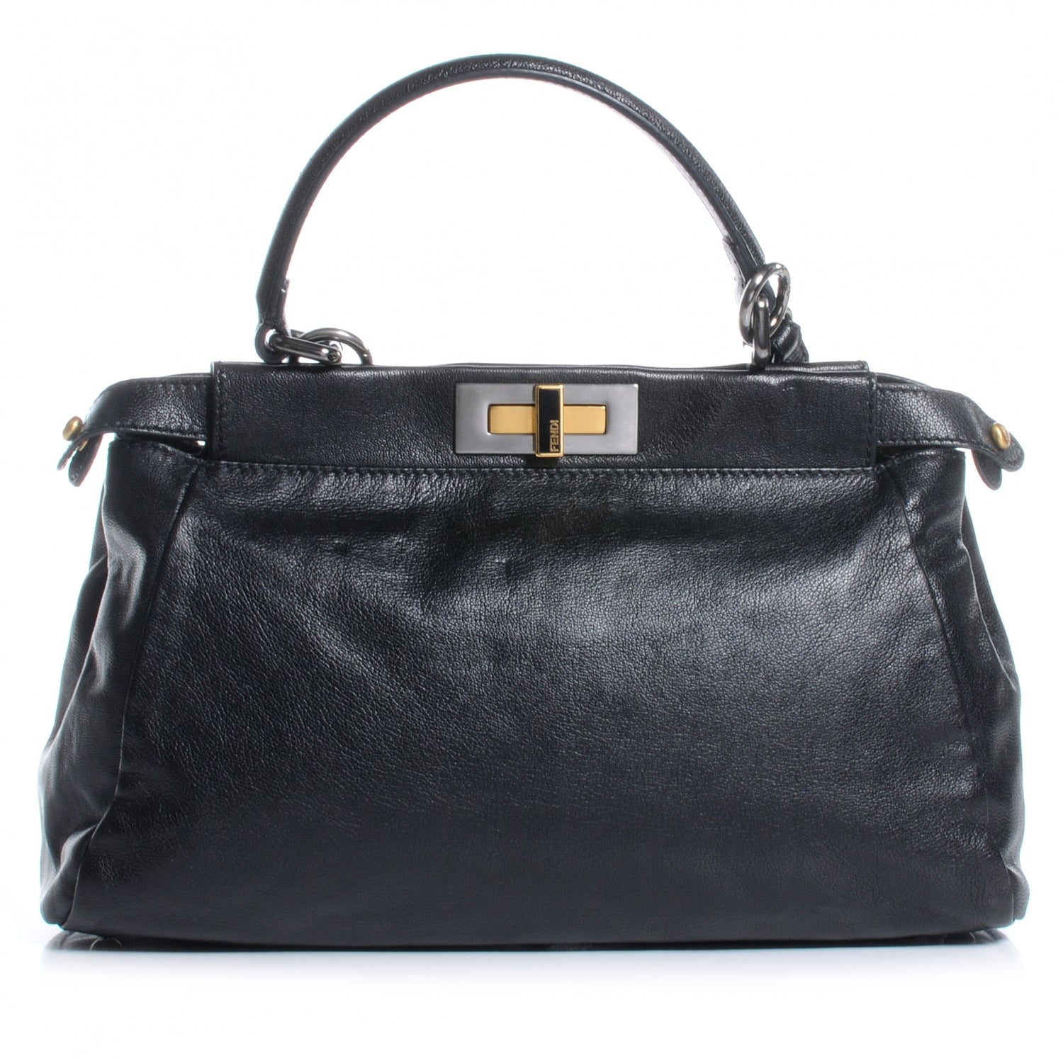 Fendi Goatskin Zucca Medium Peekaboo Iconic Satchel Black Tobacco 1 of 9