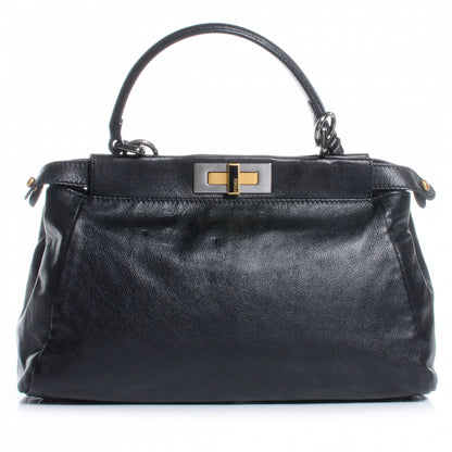 Fendi Goatskin Zucca Medium Peekaboo Iconic Satchel Black Tobacco 1 of 9
