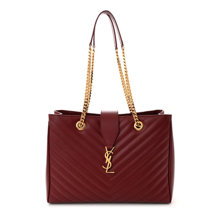 Saint Laurent Grain De Poudre Matelasse Chevron Monogram Shopping Bag Oxblood 1 of 15