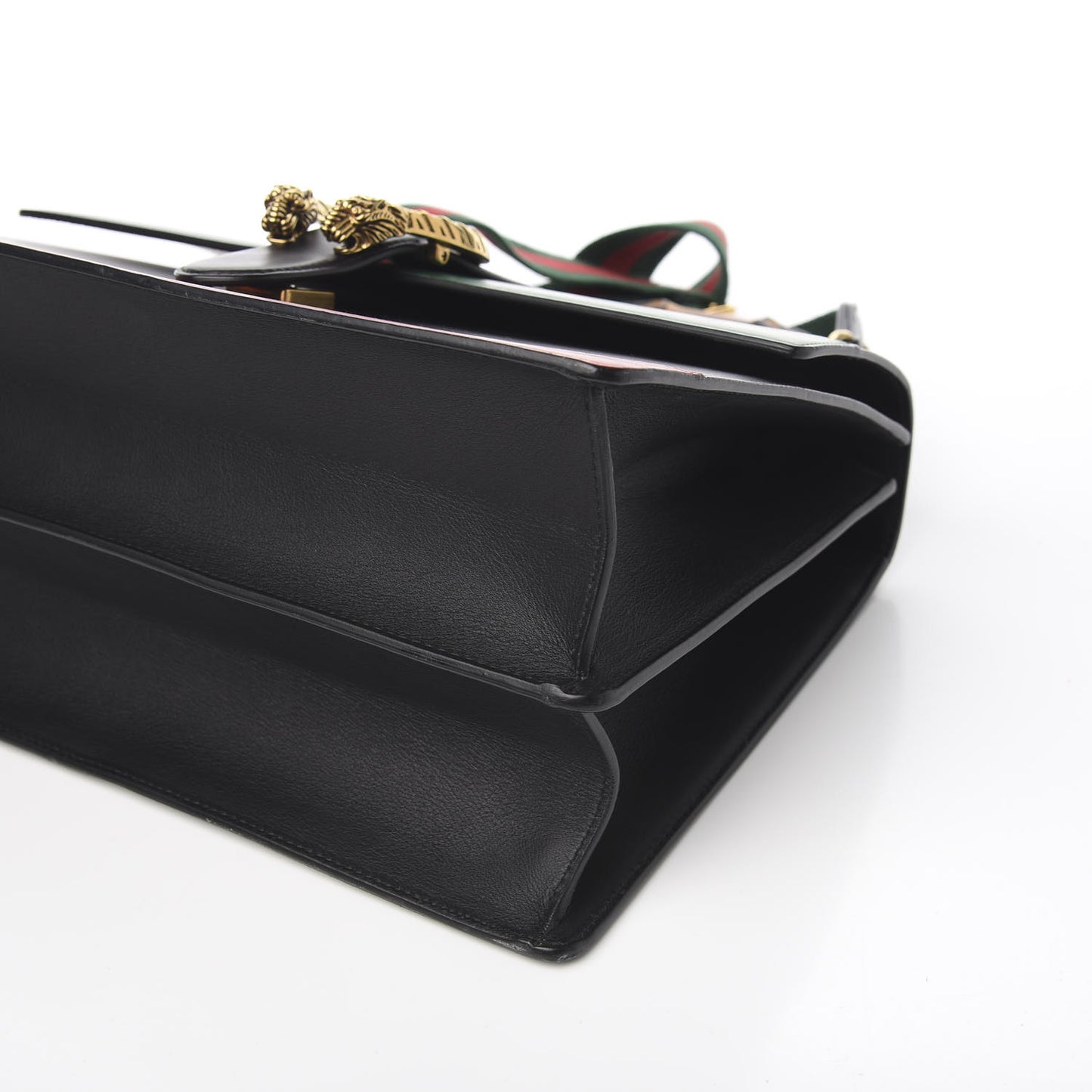 Calfskin Bamboo Web Large Dionysus Top Handle Bag Black Bright Evergreen Hibiscus Red