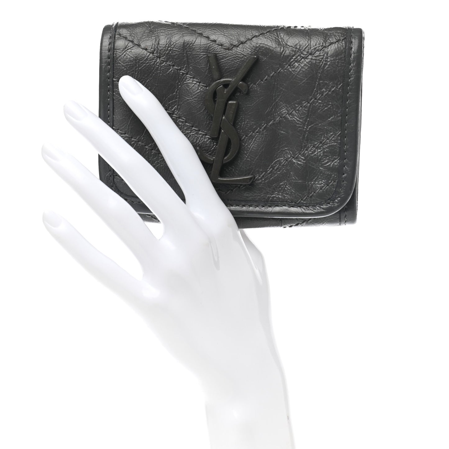 Crinkled Calfskin Matelasse Monogram Niki Compact Wallet Storm