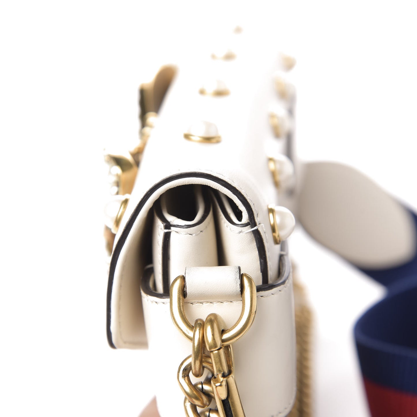 Nappa Pearl Studded Mini Queen Margaret Broadway Shoulder Bag Mystic White