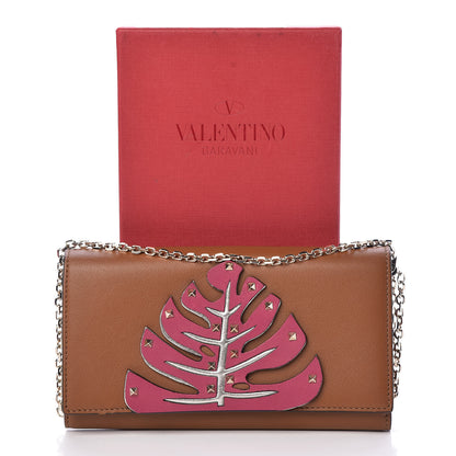Valentino Garavani Calfskin Rockstud Tropical Dream Leaf Chain Wallet Flap Bag Tan 14 of 14