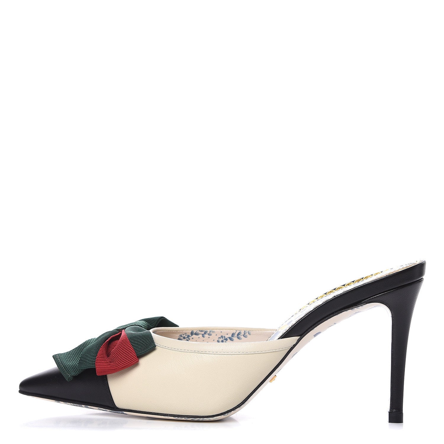 Gucci Malaga Kid Web Bow Mid Heel Mules 36.5 Black Vintage White 1 of 8