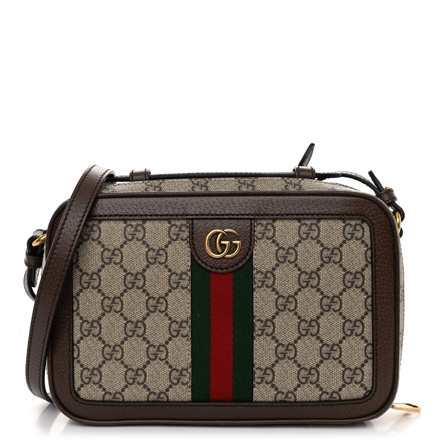 Gucci GG Supreme Monogram Web Small Ophidia Top Handle Shoulder Bag Brown 1 of 9
