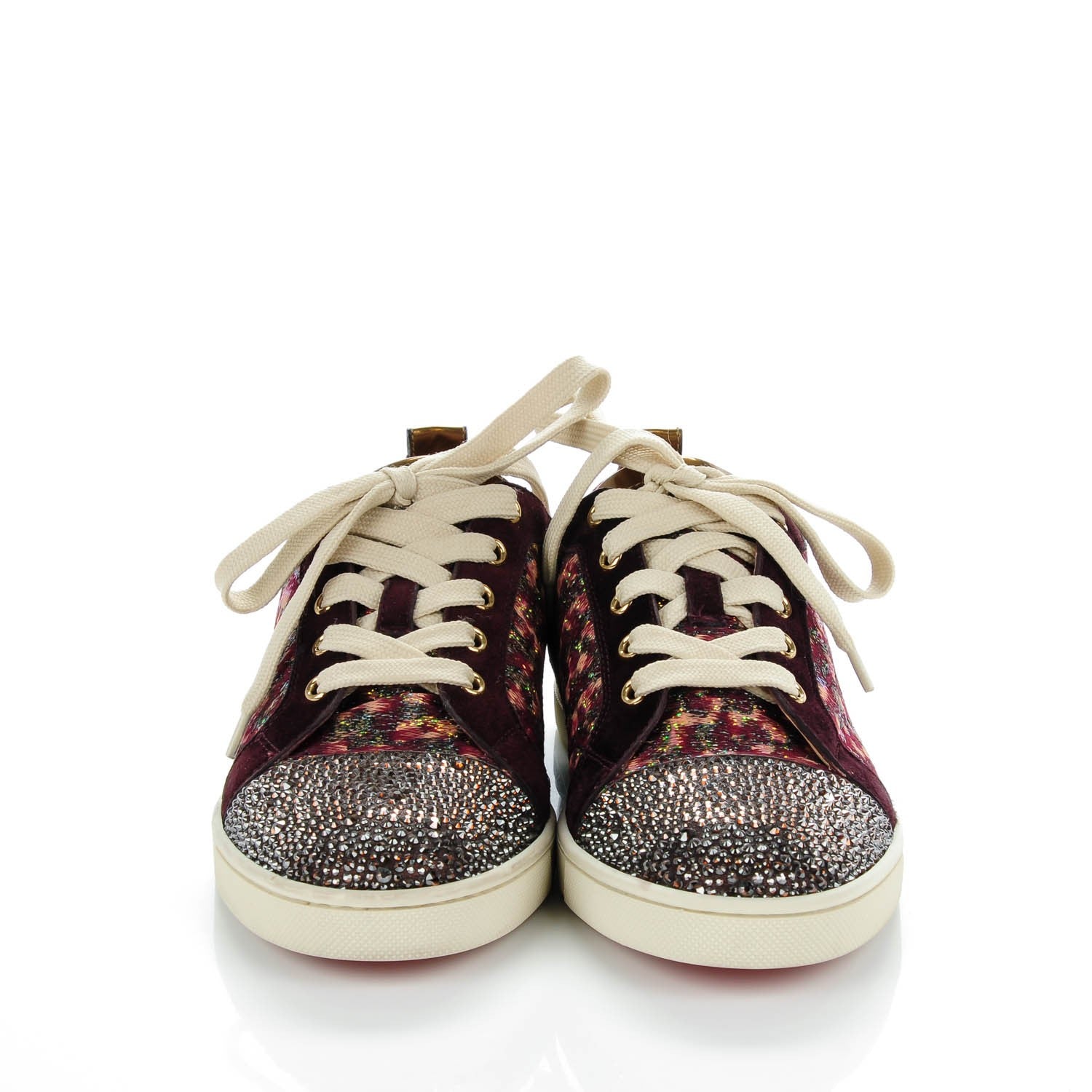 Christian Louboutin Metallic Fabric Suede Gondolastrass Sneakers 37.5 Version Bordeaux 2 of 7