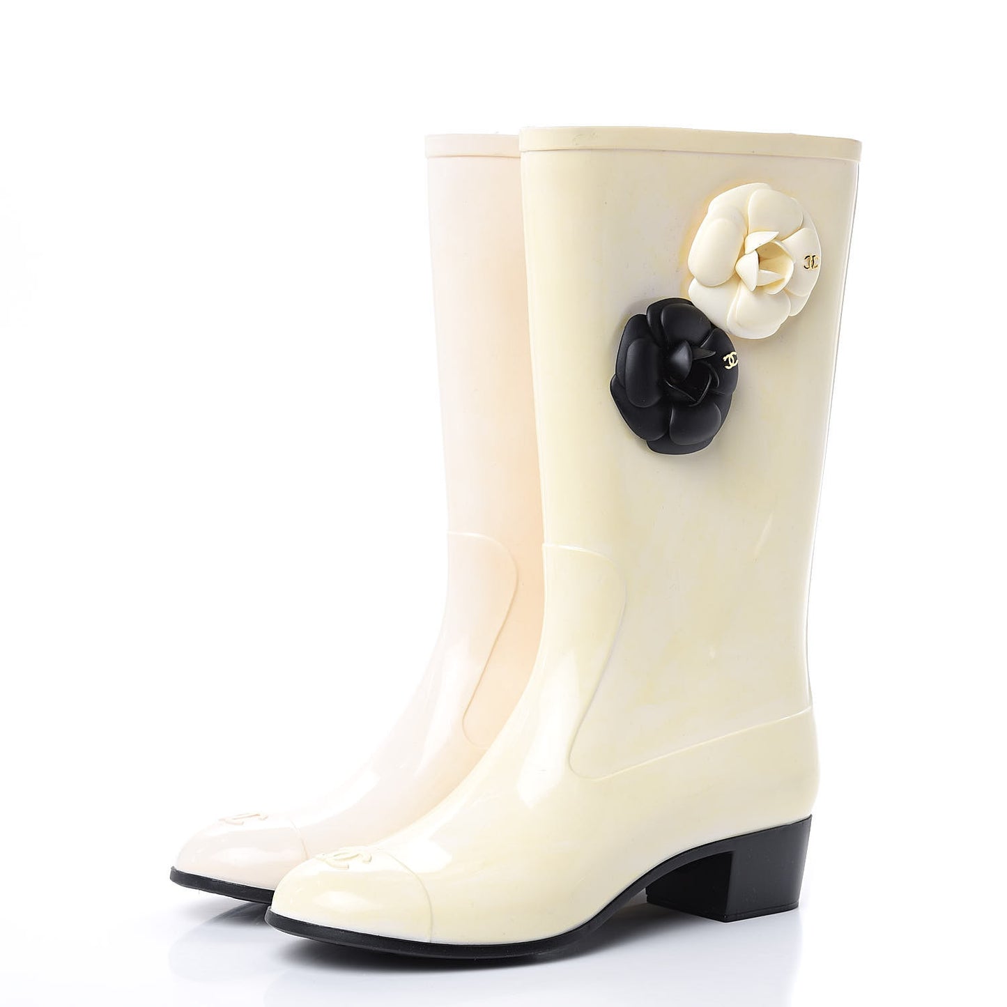 Rubber Camellia Rain Boots 40 Off White