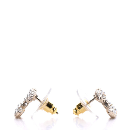 Chanel Pearl Crystal CC Earrings Light Gold 3 of 5