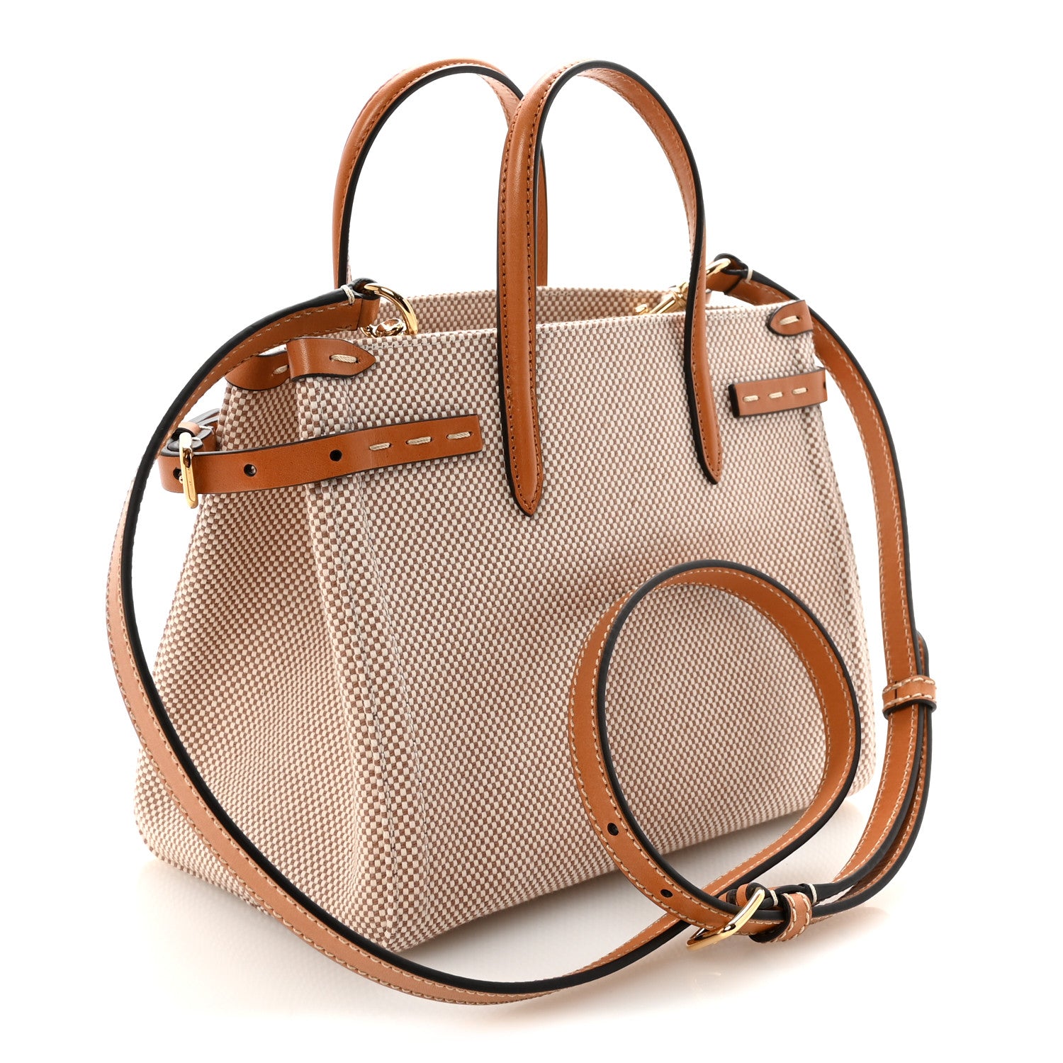 Valentino Garavani Jacquard Canvas Small Vlogo Antibes Shopping Bag Camel Natural 3 of 9