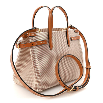 Valentino Garavani Jacquard Canvas Small Vlogo Antibes Shopping Bag Camel Natural 3 of 9