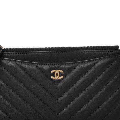 Chanel Calfskin Chevron Quilted Classic Zip Pouch Black 8 of 9