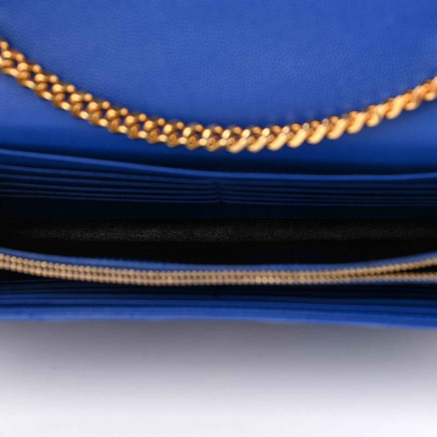 Grain De Poudre Matelasse Chevron Monogram Chain Wallet Blue Majorelle