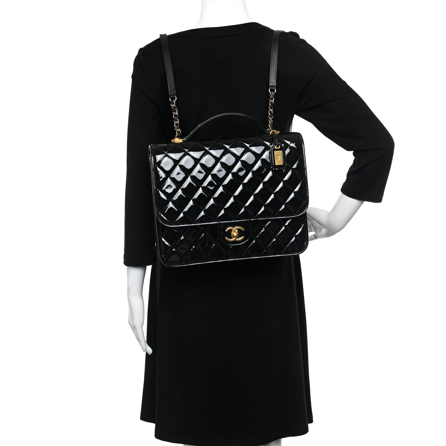 Chanel Patent Quilted Large School Memory Top Handle Flap Black 3 of 10